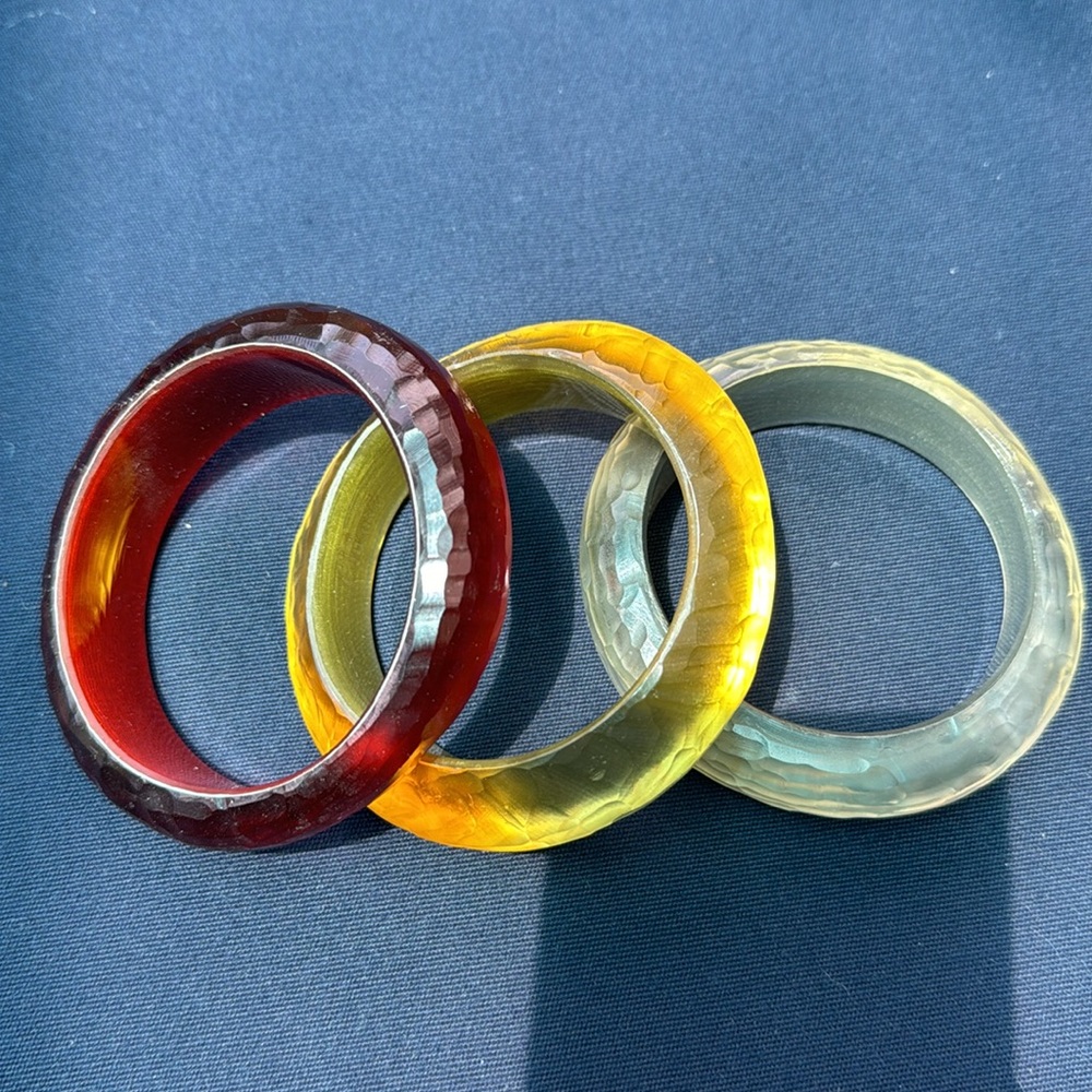Colorful Bangles. Red, yellow, gray. Good condition.